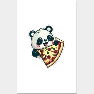 Cute Cartoon Panda Eating Pizza Funny Kawaii Posters and Art